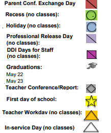 District School Academic Calendar Legend for Sixth Avenue Elementary School