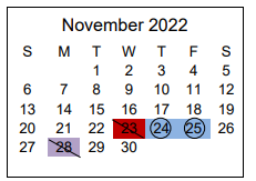 District School Academic Calendar for Vassar Elementary School for November 2022