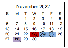 District School Academic Calendar for North Middle School for November 2022