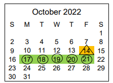 District School Academic Calendar for Dalton Elementary School for October 2022