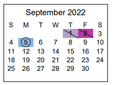 District School Academic Calendar for Options School for September 2022