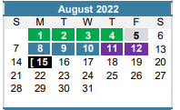 District School Academic Calendar for Southwest Middle School for August 2022