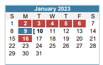 District School Academic Calendar for Gullett Elementary for January 2023
