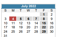 District School Academic Calendar for Southeast Middle School for July 2022
