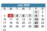 District School Academic Calendar for Zavala Elementary for July 2022