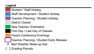 District School Academic Calendar Legend for Gullett Elementary