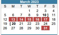 District School Academic Calendar for Undesignated El A for March 2023