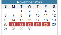 District School Academic Calendar for Leadership Academy for November 2022