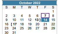 District School Academic Calendar for Gullett Elementary for October 2022