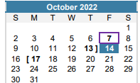 District School Academic Calendar for Summitt Elementary for October 2022