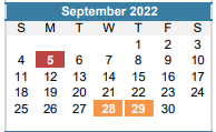 District School Academic Calendar for Fulmore Middle School for September 2022