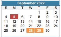 District School Academic Calendar for Summitt Elementary for September 2022
