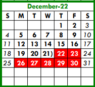 District School Academic Calendar for Azle Junior High South for December 2022