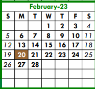 District School Academic Calendar for Tarrant Co J J A E P for February 2023