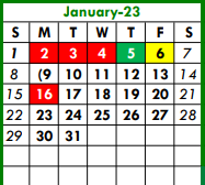 District School Academic Calendar for Tarrant Co J J A E P for January 2023