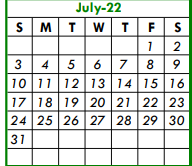 District School Academic Calendar for Azle Junior High South for July 2022