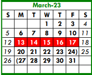 District School Academic Calendar for Tarrant Co J J A E P for March 2023