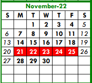 District School Academic Calendar for W E Hoover Elementary for November 2022