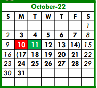 District School Academic Calendar for W E Hoover Elementary for October 2022