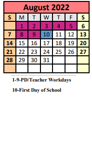 District School Academic Calendar for Davis Recovery Center for August 2022