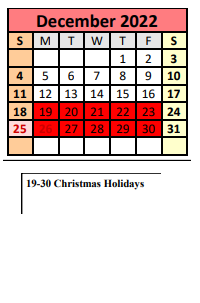 District School Academic Calendar for Baldwin County High School for December 2022