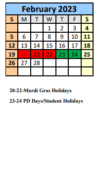 District School Academic Calendar for South Baldwin Center For Technology for February 2023