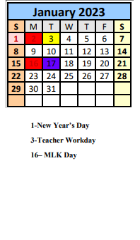 District School Academic Calendar for Foley Middle School for January 2023