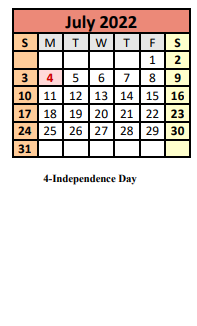 District School Academic Calendar for Summerdale School for July 2022