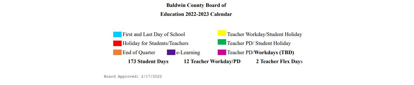 District School Academic Calendar Key for South Baldwin Center For Technology