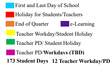 District School Academic Calendar Legend for Loxley Elementary School