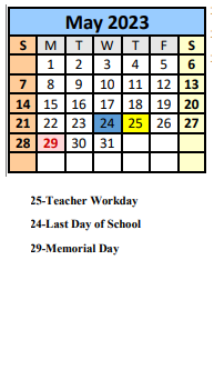 District School Academic Calendar for Baldwin Child & Family Development Center for May 2023
