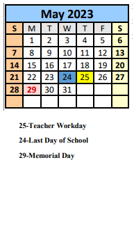 District School Academic Calendar for Fairhope K-1 Center for May 2023