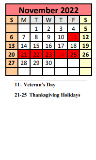 District School Academic Calendar for Vaughn Elementary School for November 2022