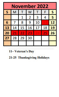 District School Academic Calendar for Oconee Valley-baldwin Alternative Day  School for November 2022