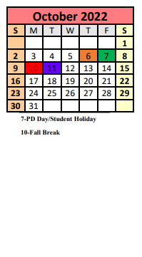 District School Academic Calendar for Foley Elementary School for October 2022