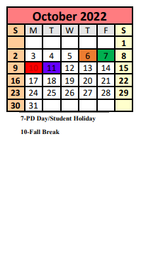 District School Academic Calendar for Daphne Elementary North for October 2022