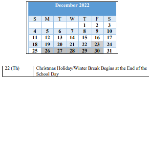 District School Academic Calendar for Timber Grove Elementary for December 2022