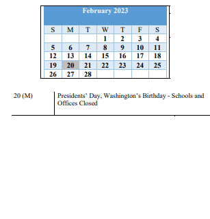 District School Academic Calendar for Battle Monument School for February 2023