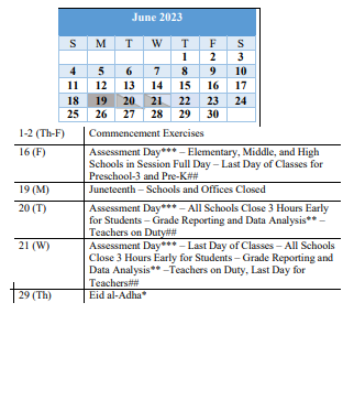 District School Academic Calendar for Eastwood Center for June 2023
