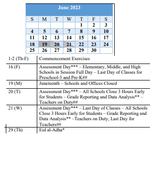 District School Academic Calendar for Stoneleigh Elementary for June 2023