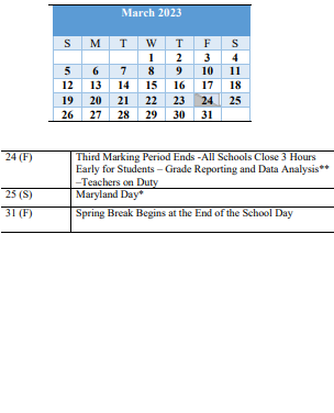 District School Academic Calendar for Pikesville High for March 2023