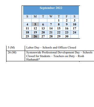 District School Academic Calendar for Bridge Center for September 2022