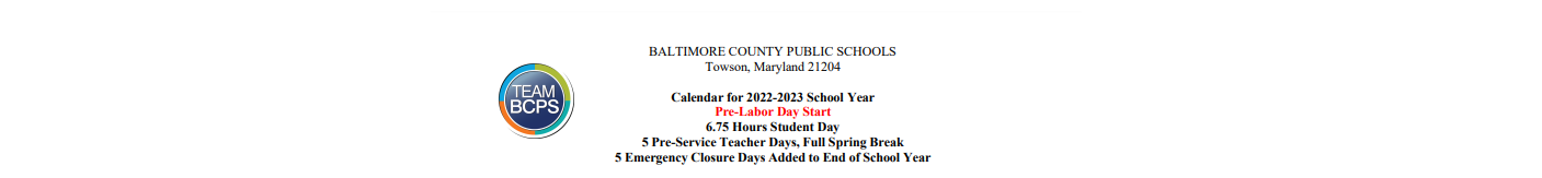 District School Academic Calendar for Perry Hall Elementary