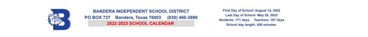 District School Academic Calendar for Bandera Middle