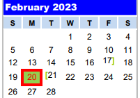 District School Academic Calendar for Adaptive Behavioral Unit for February 2023