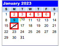 District School Academic Calendar for Adaptive Behavioral Unit for January 2023
