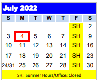 District School Academic Calendar for Hardin Chambers Alter for July 2022