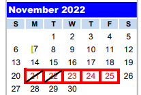 District School Academic Calendar for Hardin Chambers Alter for November 2022