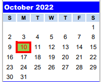District School Academic Calendar for Hardin Chambers Alter for October 2022