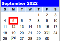 District School Academic Calendar for Adaptive Behavioral Unit for September 2022